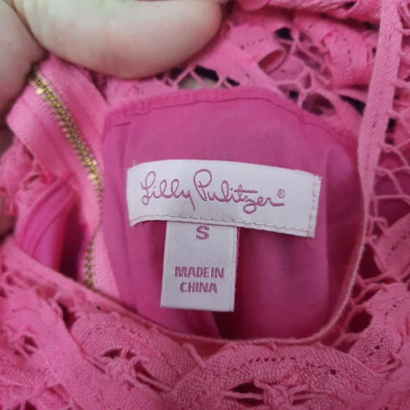 LILLY PULITZER Lace Cotton Dress MarieKate Scalloped Battenberg Pink NEW S - Picture 6 of 10